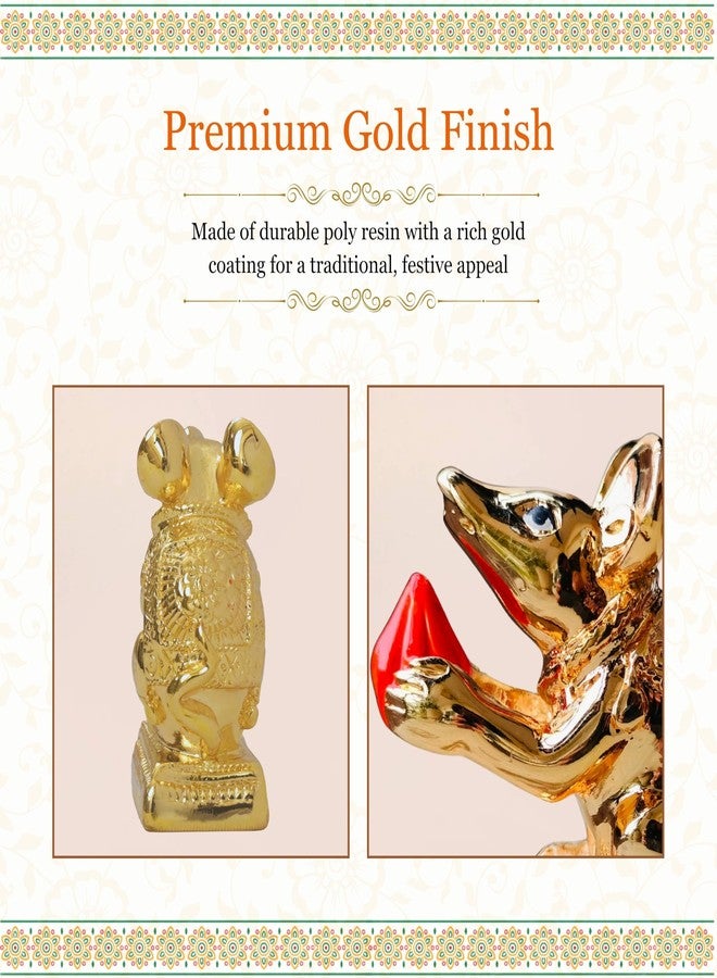 PUNYATVA Mushak Idol (معدن ذهبي) - Mooshak Vahan for Ganpati Bappa، Gauri Pujan، تمثال فأر Mushakraj، مجوهرات Ganesh Chaturthi، حلية Ganesh Ji، ملحقات تزيين المهرجانات - Image 3